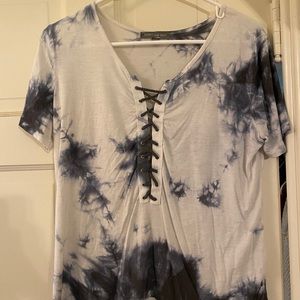 Lace up tie dye shirt